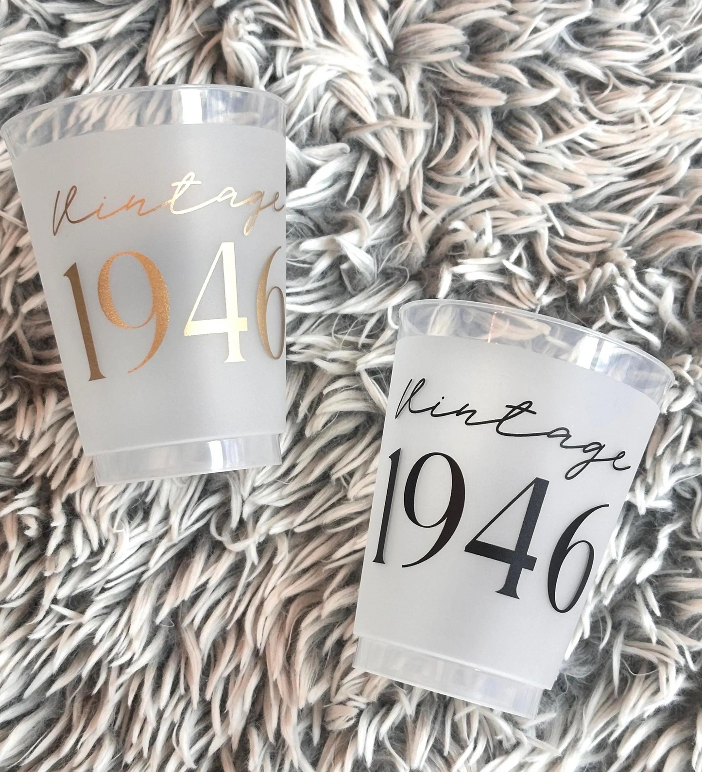 Vintage 1946 frosted cups in black and gold lettering 80th Birthday Table Decor