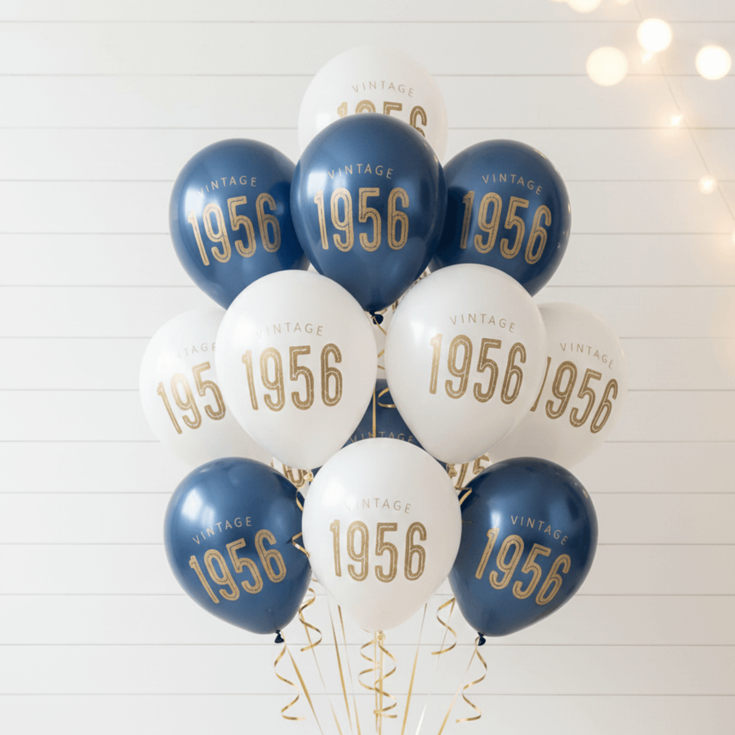Vintage 1956 Balloons in Navy and White with Gold metallic font. 70th Birthday Balloons