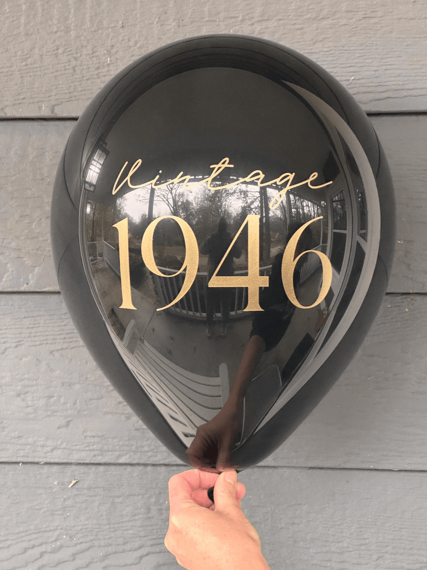 80th Birthday Balloons Vintage 1946 Black Latex Balloon with Gold Text