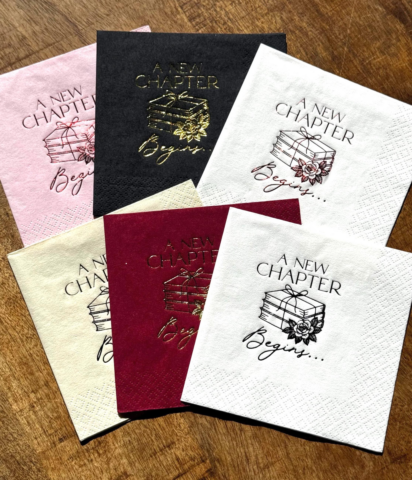 A New Chapter Begins” Napkins | Milestone, Baby Shower & Retirement Decor