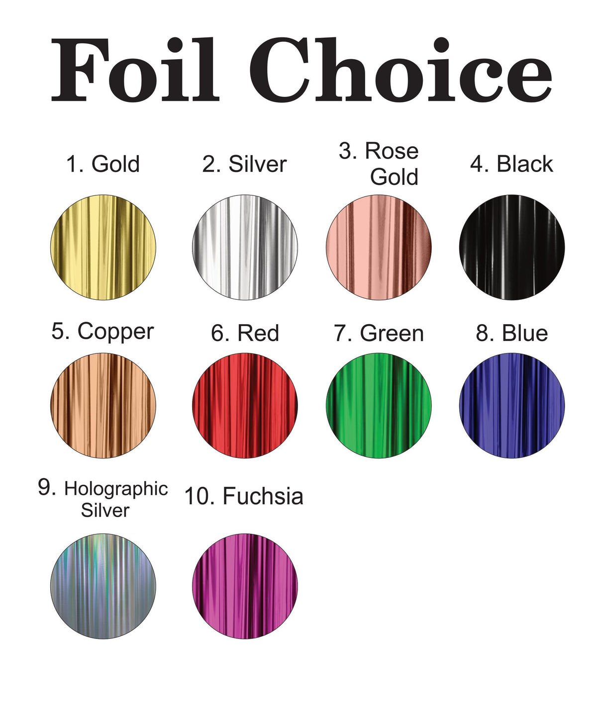 Foil color choices for WTF Who's Turning Forty