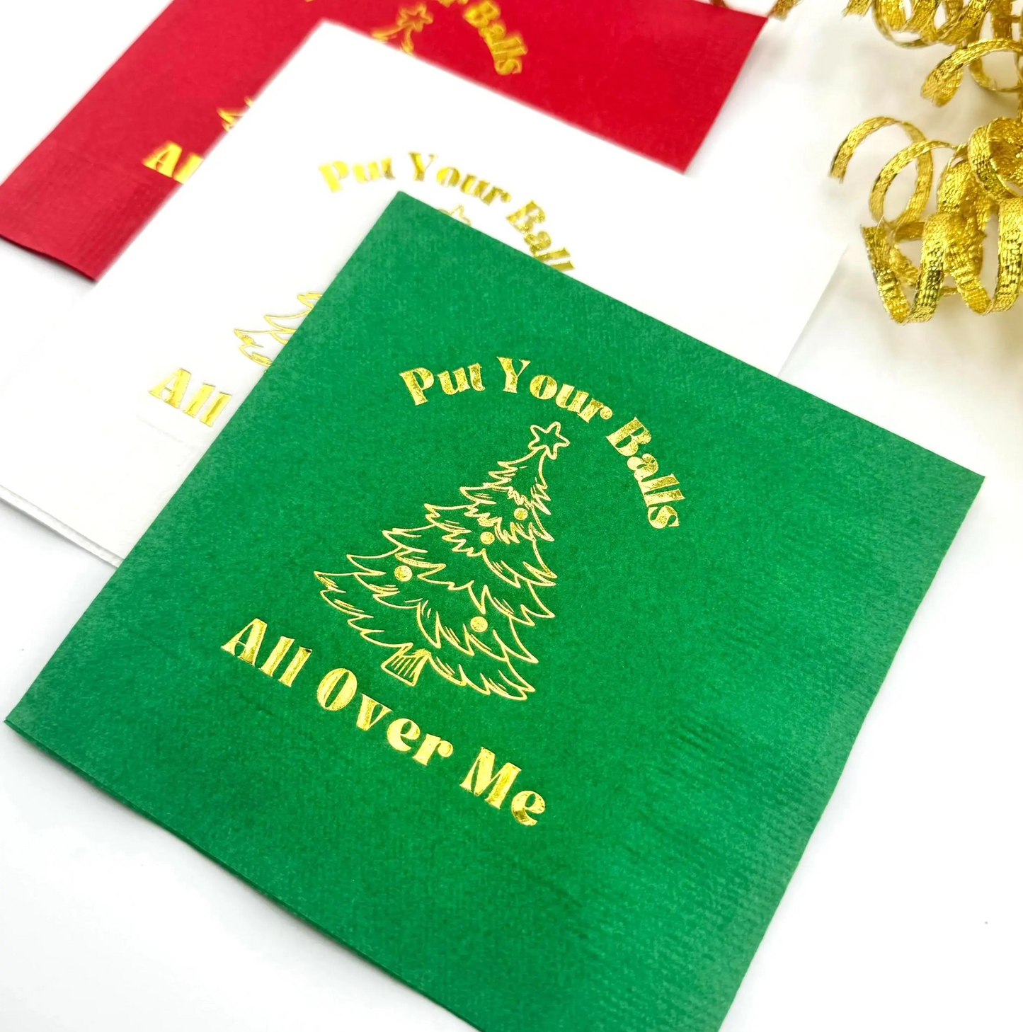 Funny Christmas Cocktail Napkins – “Put Your Balls All Over Me” Holiday Party Napkins | Set of 20