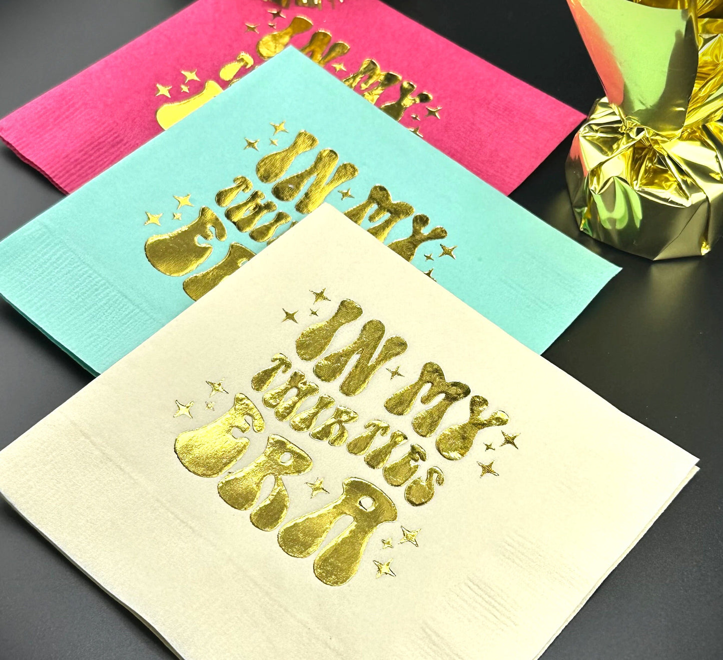 In My Thirties ERA Themed 30th Birthday Cocktail Napkins for Swifties – Hot Foil Stamped