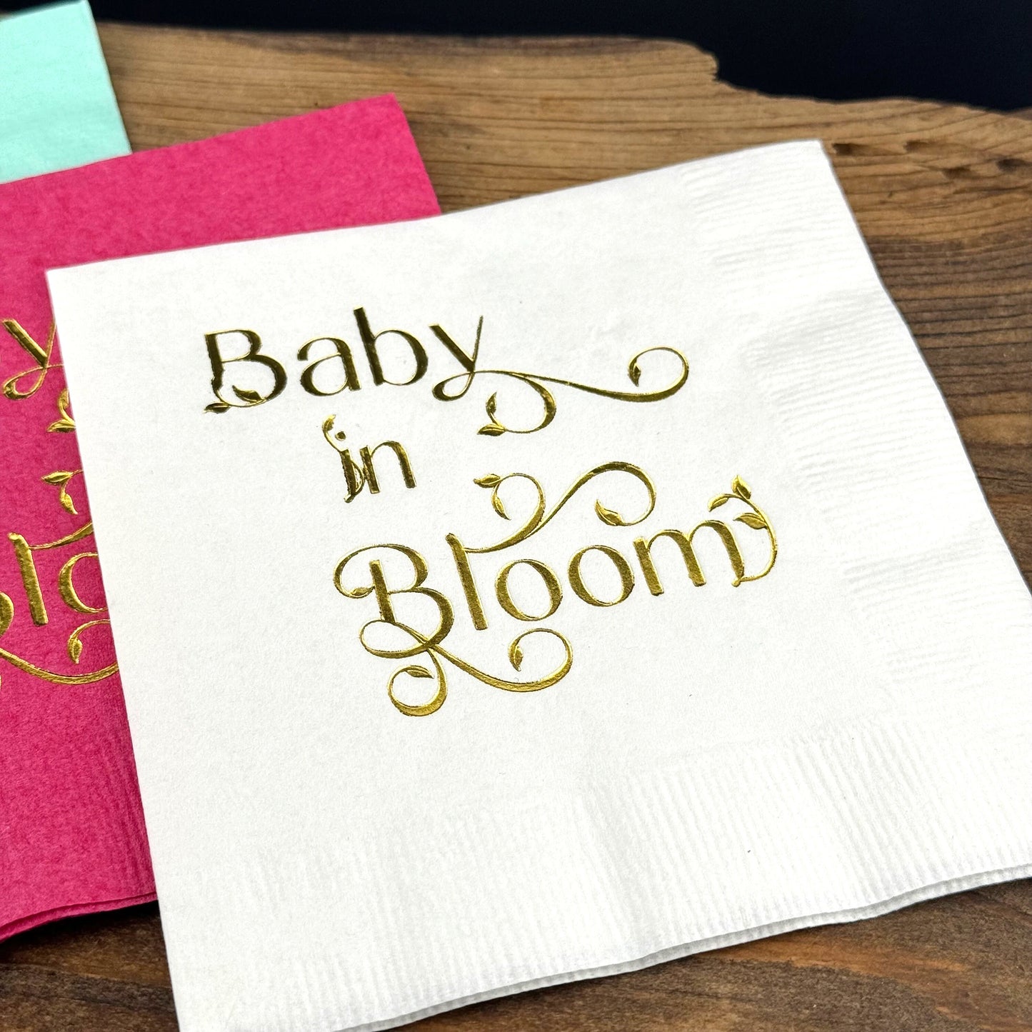 Baby Shower Napkin, Baby in Bloom, Cocktail Napkin, Gender Reveal Beverage Napkin, Baby Shower Decor, Table Decoration