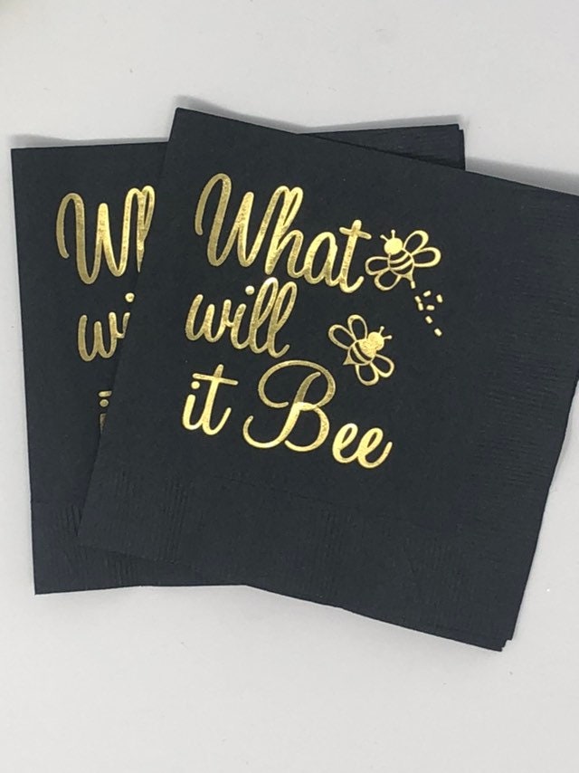 What Will It Bee? Baby Shower & Gender Reveal Beverage Napkins – Custom Colors Available