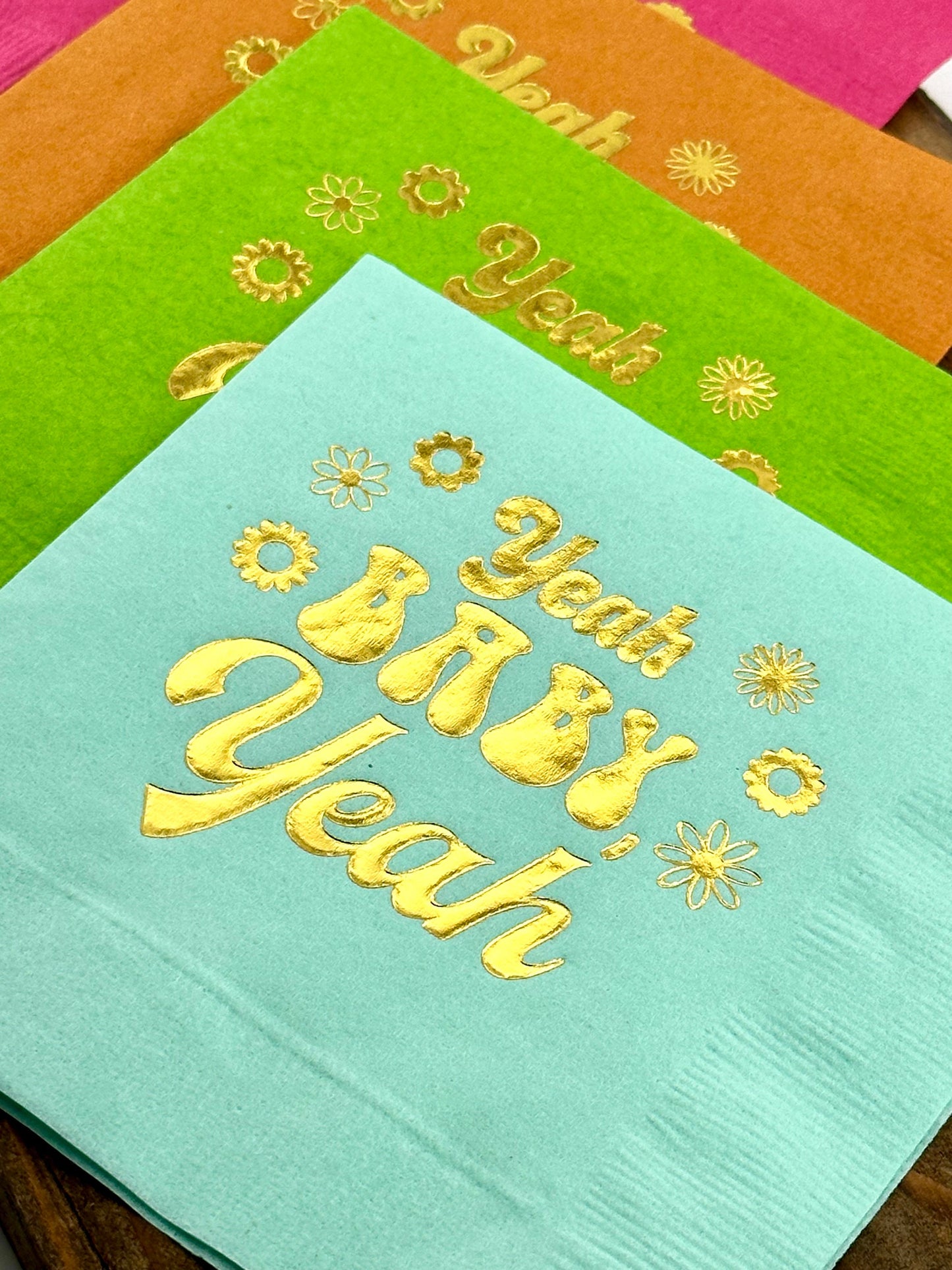 Yeah Baby Yeah" Cocktail Napkins – 20 Count, Retro Floral Design for Baby Showers & New Baby Celebrations