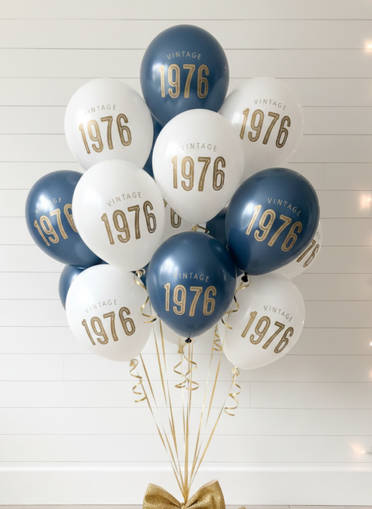 Vintage 1976 Balloons – 50th Birthday Decorations | Gold Retro Milestone Party Decor