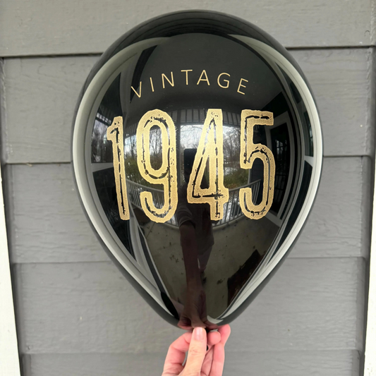 Vintage 1945 Balloon – Retro 80th Birthday Celebration- Black, White, or Navy with Gold Metallic Font