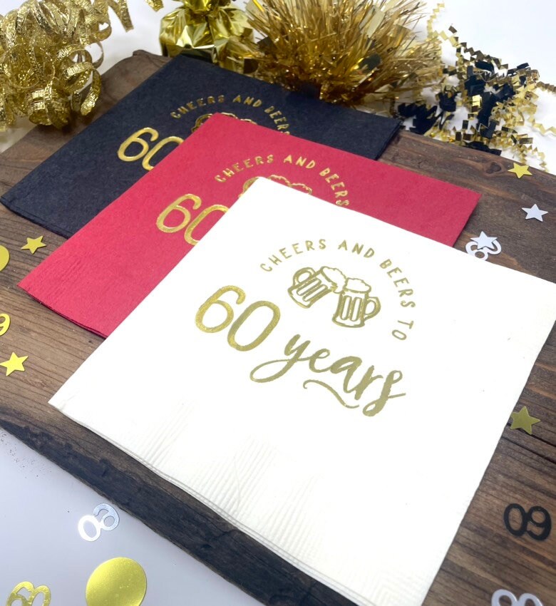 Cheers and Beers to 60 Years Cocktail Napkins – Fun & Festive 60th Birthday or Anniversary Decor