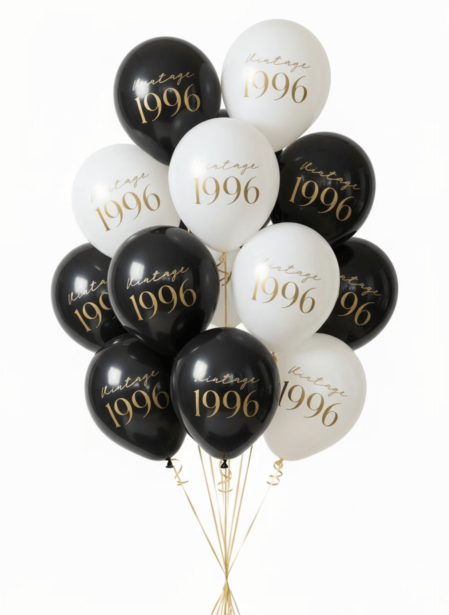 Vintage 1996 30th birthday balloons gold lettering black
