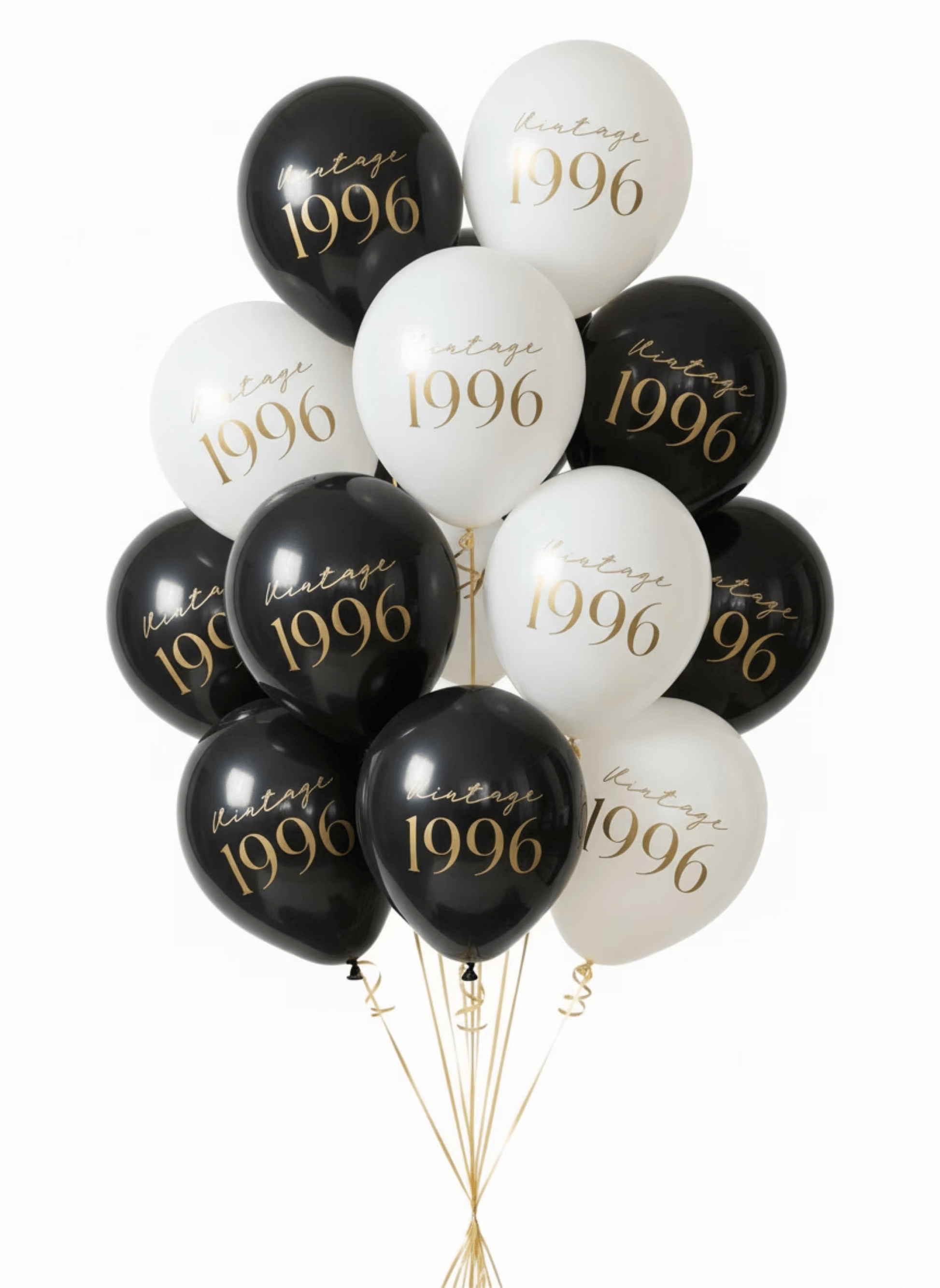 Vintage 1996 30th birthday balloons gold lettering black