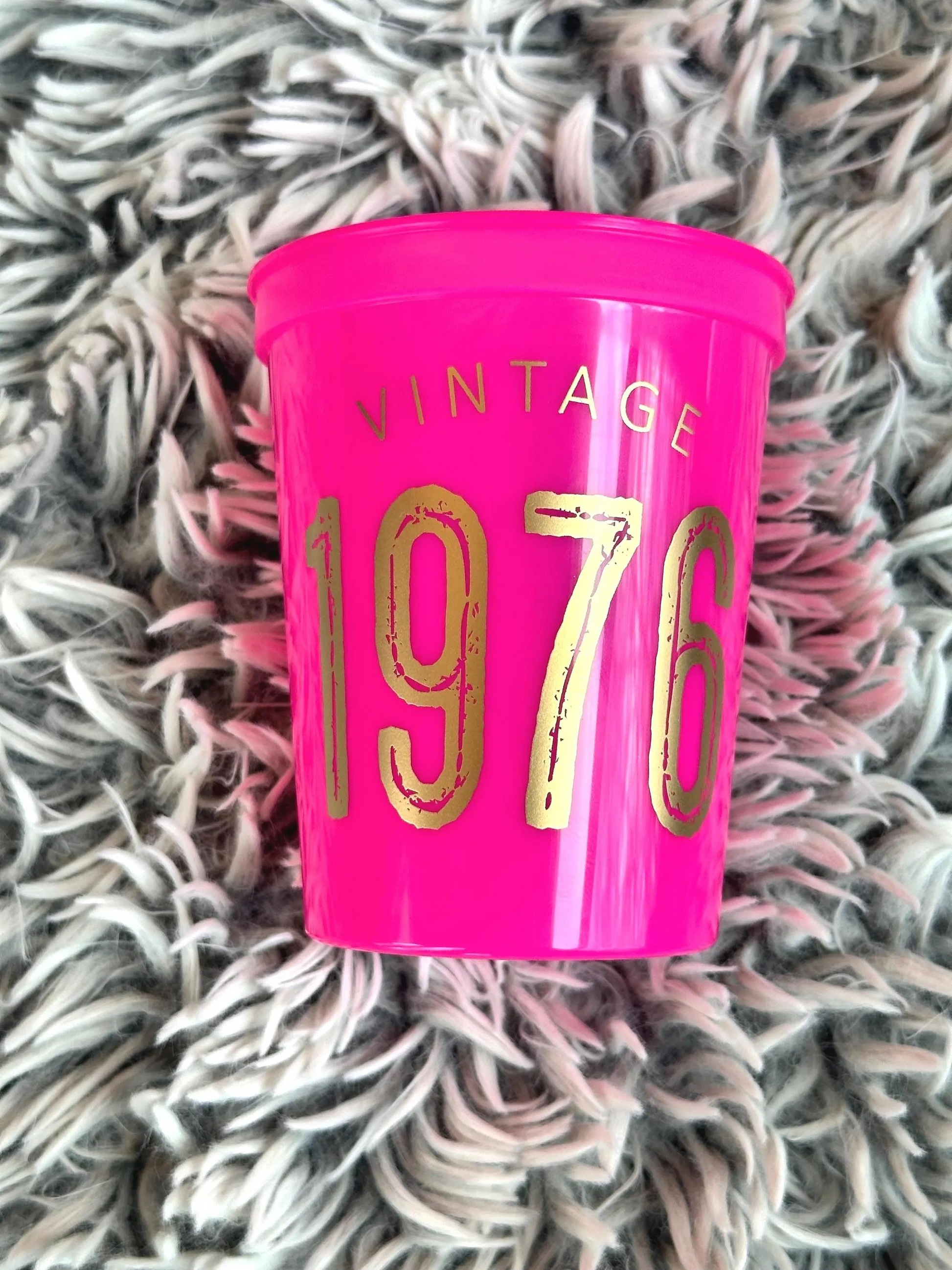 Vintage 1976 stadium cups hot pink with gold lettering