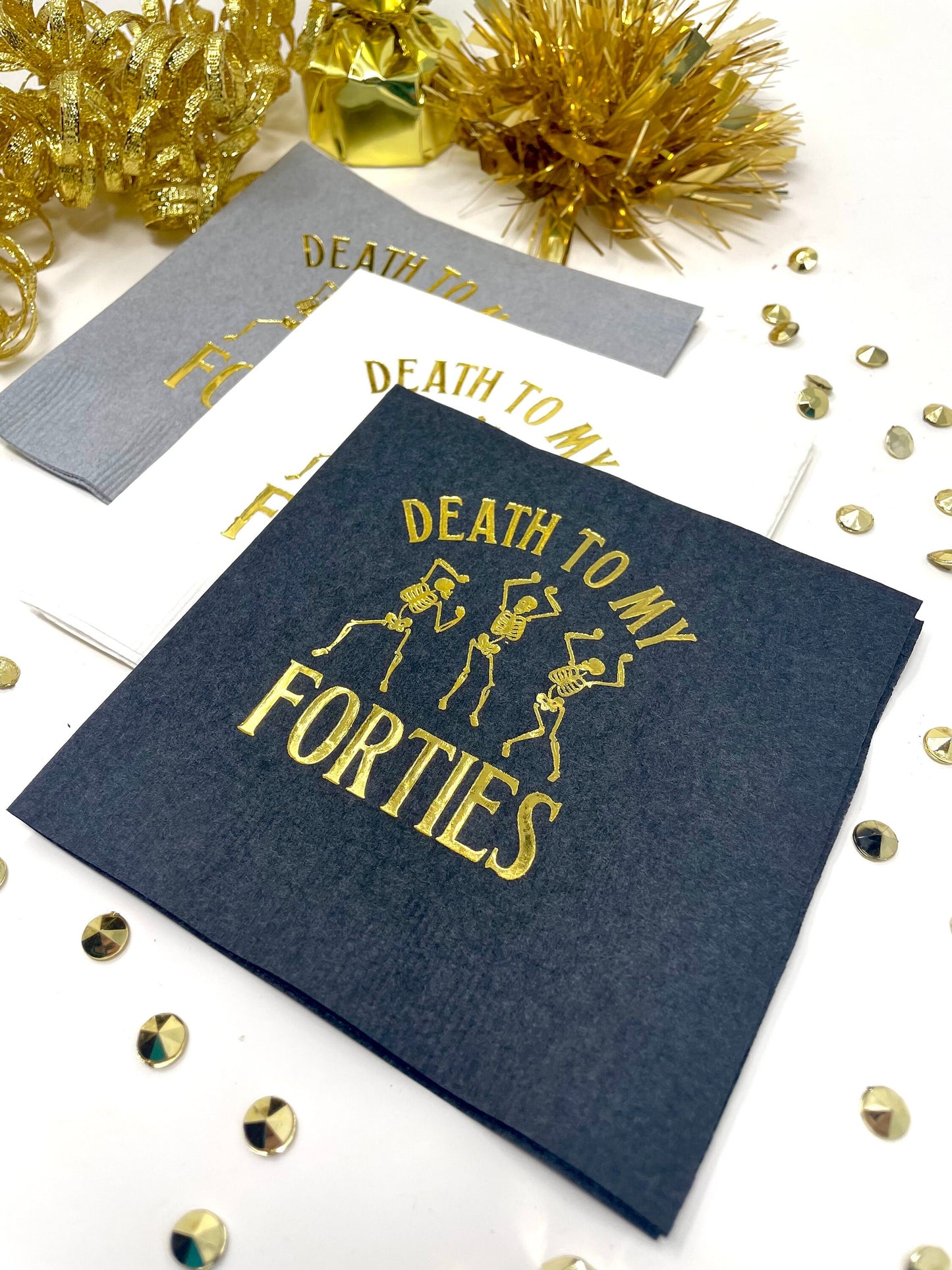 Death to My Forties Cocktail Napkins – Fun & Edgy 50th Birthday Party Decor