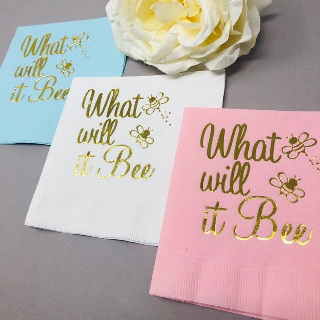 What Will It Bee? Baby Shower & Gender Reveal Beverage Napkins – Custom Colors Available