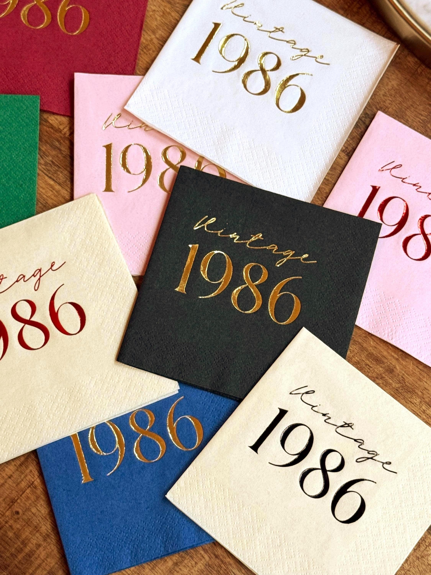 Vintage 1986 Napkins – Custom 40th Birthday Cocktail Napkins with Foil Options | 3-Ply Set of 20