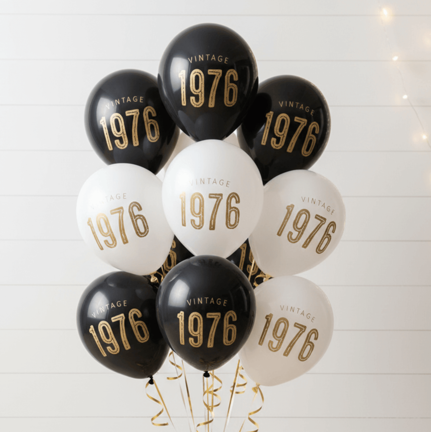 50th Birthday Balloons – Vintage 1976 Black, White Decor