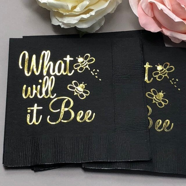 What Will It Bee? Baby Shower & Gender Reveal Beverage Napkins – Custom Colors Available