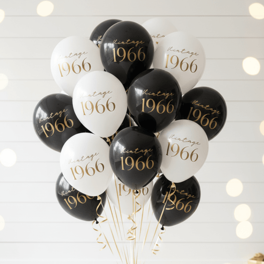 60th Birthday Balloons Black and White with Gold lettering Vintage 1966