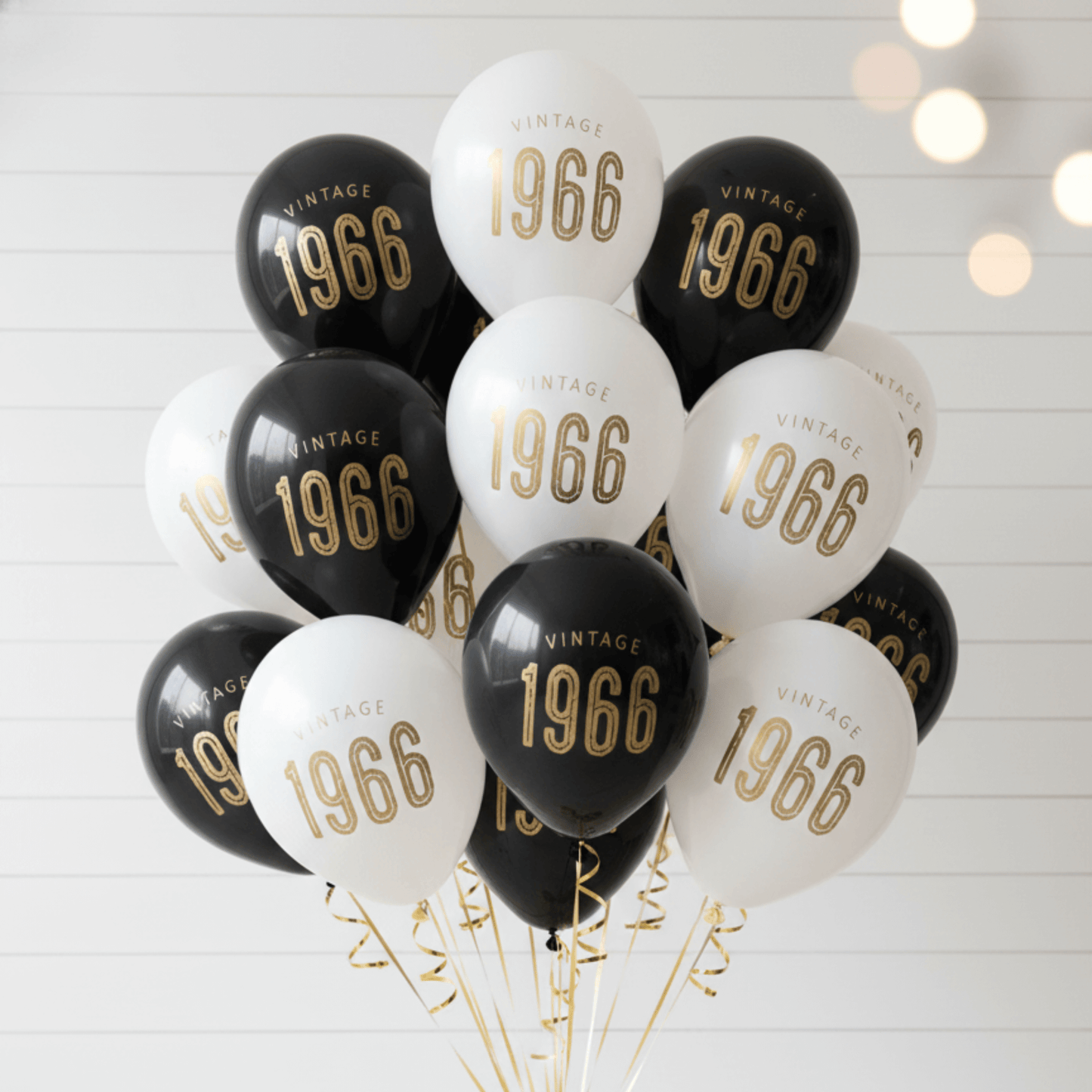 60th Birthday Balloons – Vintage 1966 Black and White with Gold Lettering