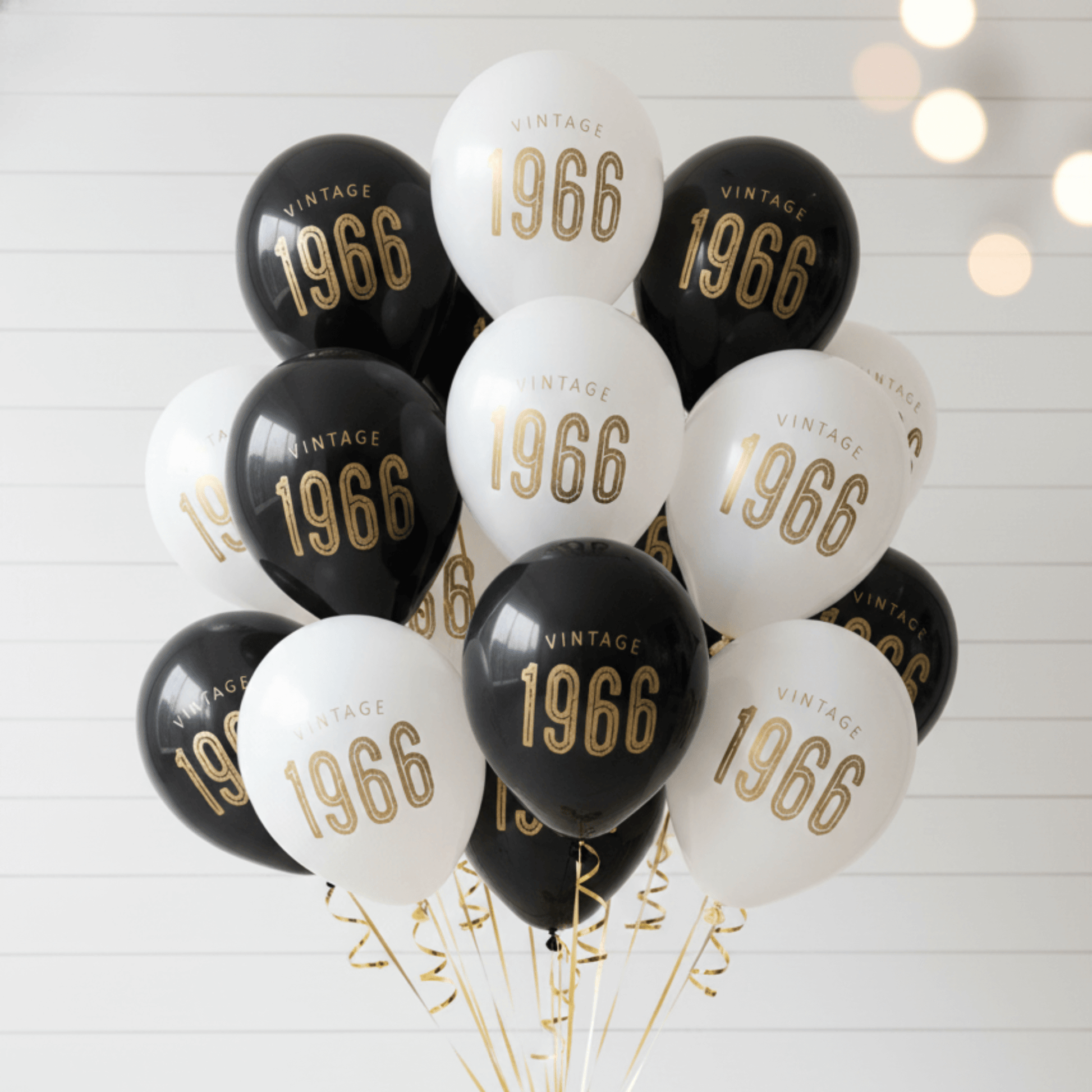 60th Birthday Balloons – Vintage 1966 Black and White with Gold Lettering