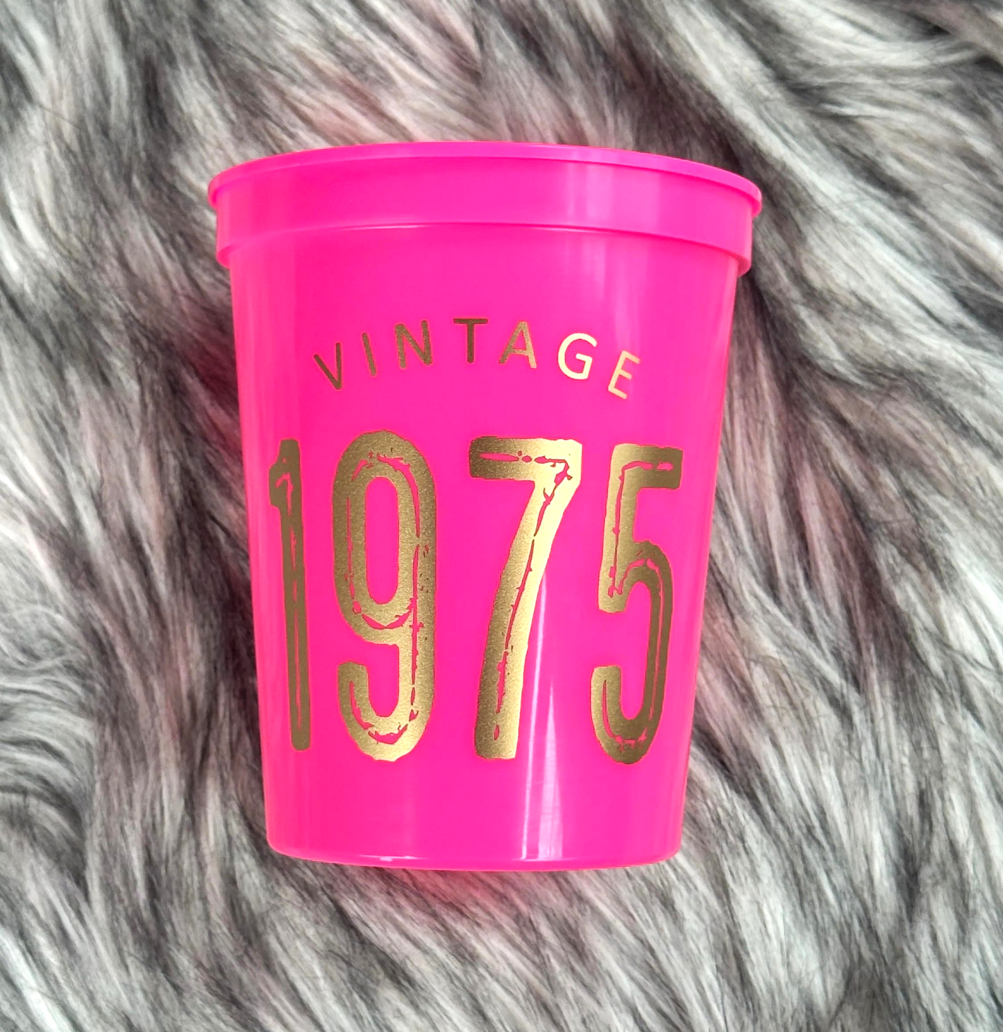 Vintage 1975 Cups, 50th Birthday Party Cups, 16 ounce Stadium Cups, Hot Pink, Black, White, Navy Set of 10