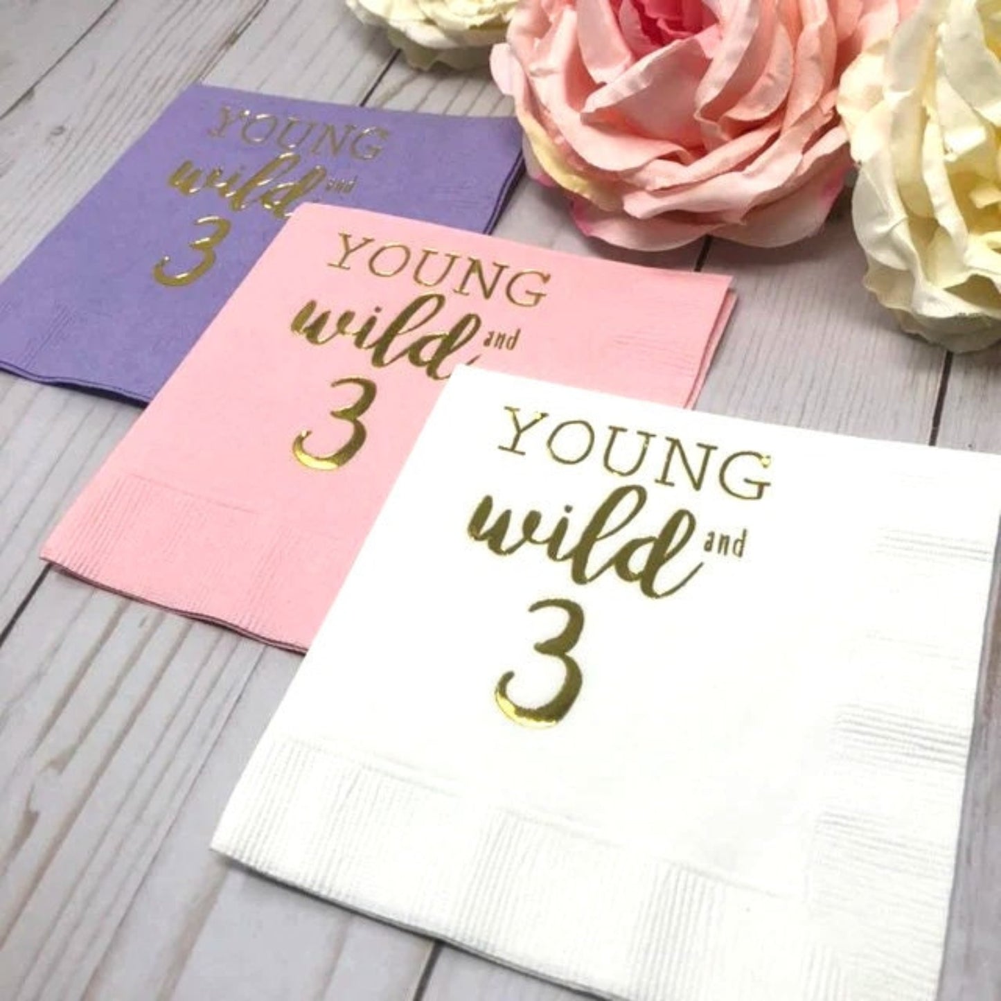 Young Wild and 3 Cocktail Napkins – Perfect for 3rd Birthday Party Decor