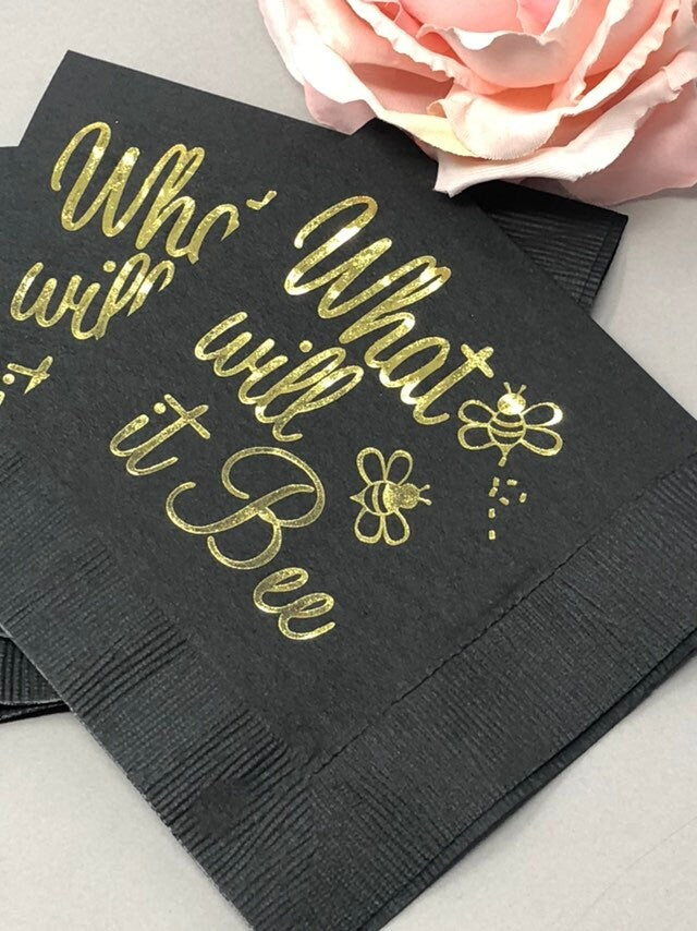 What Will It Bee? Baby Shower & Gender Reveal Beverage Napkins – Custom Colors Available