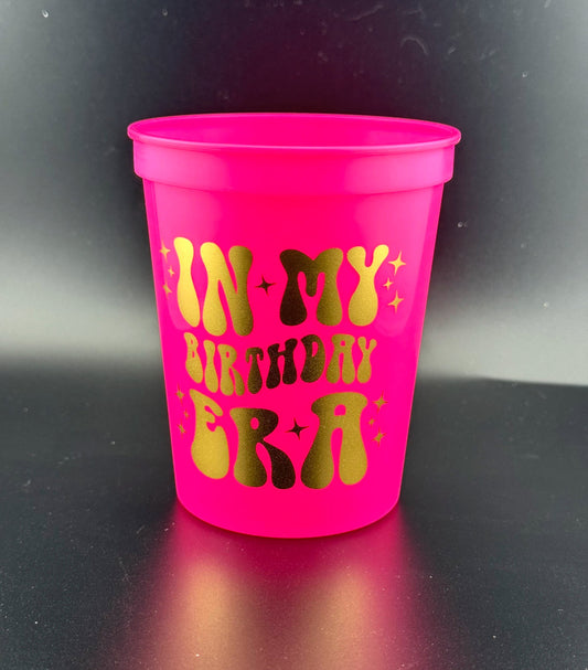 In My Birthday Era Theme 16oz Plastic Stadium Cups – Perfect for Music Lovers, Birthday Parties & Milestones- Set of 10