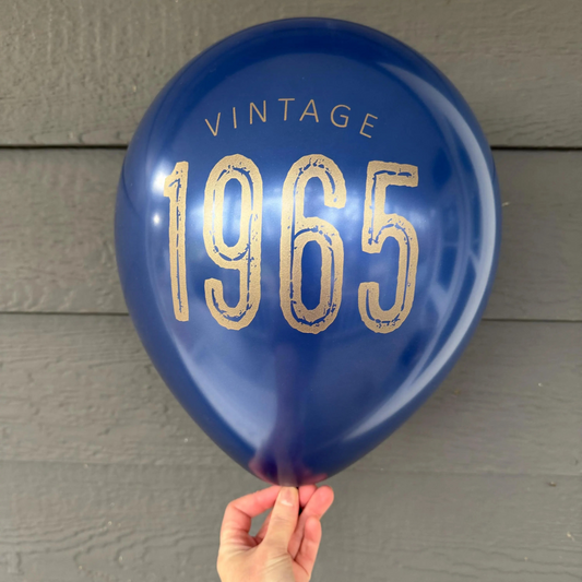 Vintage 1965 60th Birthday Balloon – Retro Celebration- Black, White, or Navy with Gold Metallic Font