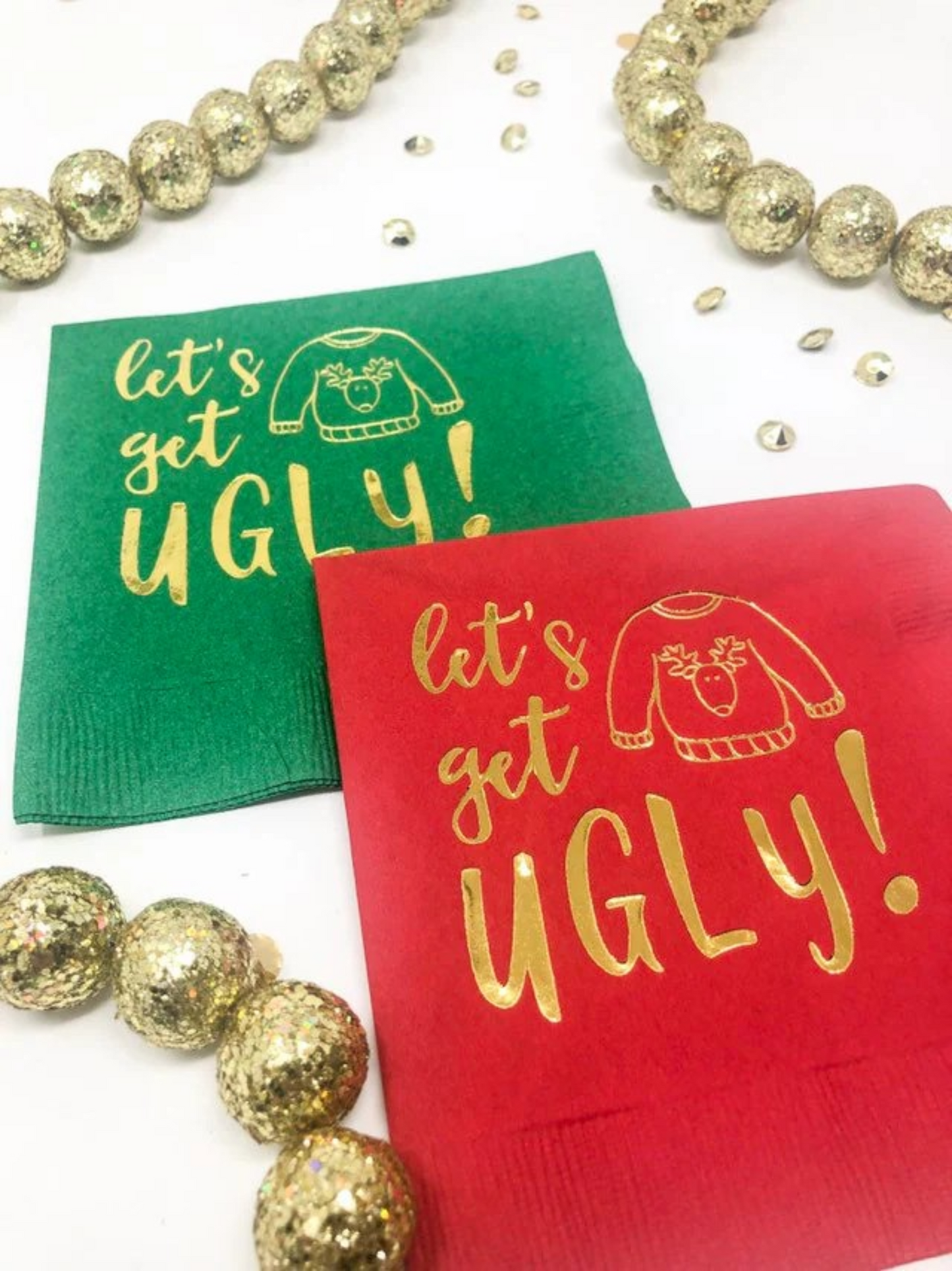 Let's Get Ugly Cocktail Napkins - Foil Stamped Ugly Christmas Sweater Design