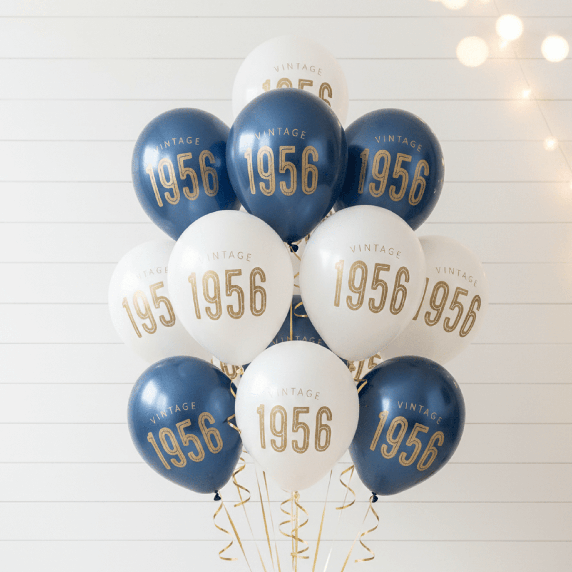 Vintage 1956 Balloons in Navy and White with Gold metallic font.   70th Birthday Balloons