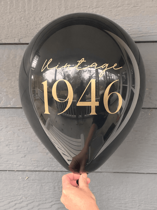 80th Birthday Balloons Vintage 1946 Black Latex Balloon with Gold Text