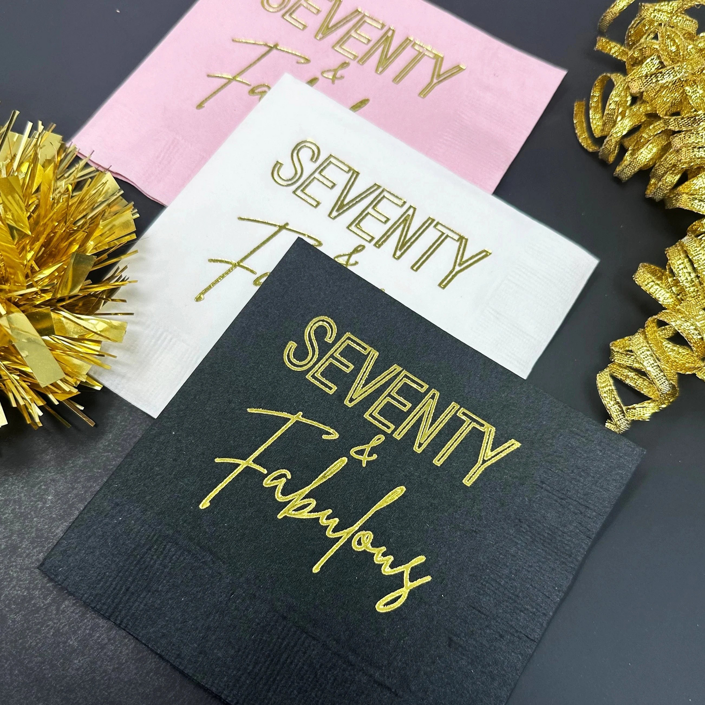 Seventy and Fabulous Cocktail Napkins – Elegant 70th Birthday Party Decor