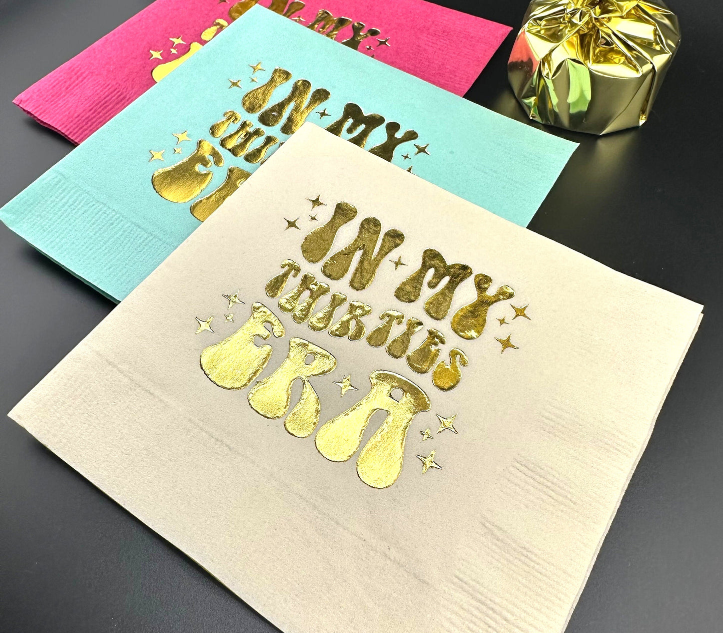 In My Thirties ERA Themed 30th Birthday Cocktail Napkins for Swifties – Hot Foil Stamped