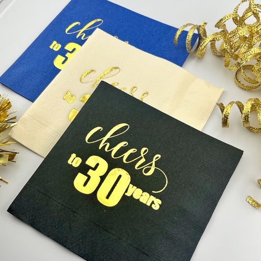 Cheers to 30 Years Cocktail Napkins – Perfect for 30th Birthday, Anniversary, or Retirement