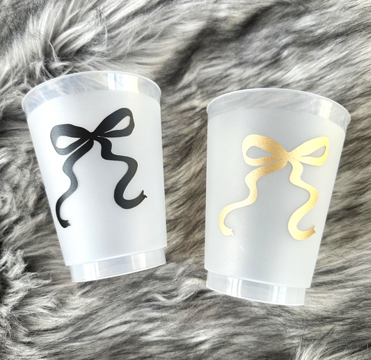 16 oz Frosted Cups with Whimsical Bow Design – Perfect for Elegant Celebrations -Set of 8