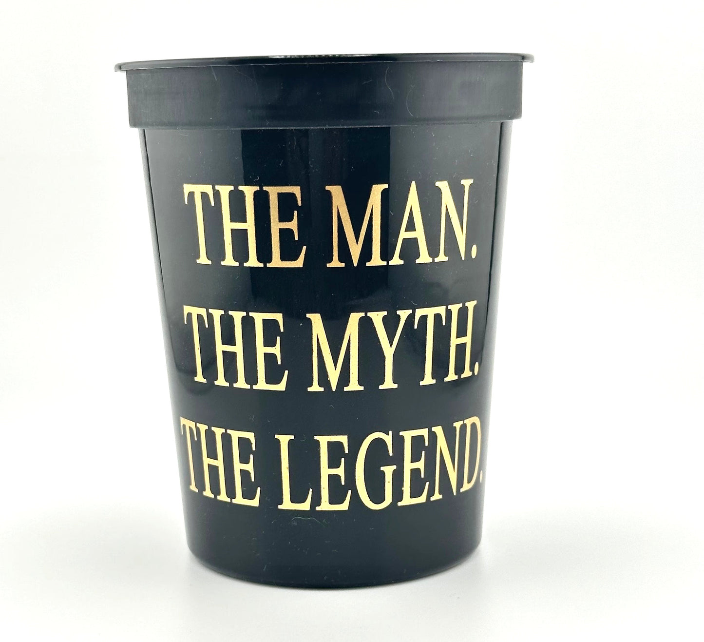 The Man The Myth The Legend Cups, Birthday Party Cup For Him, Retirement Party Cup, 16 ounce Black Stadium Cup, Sets of 10