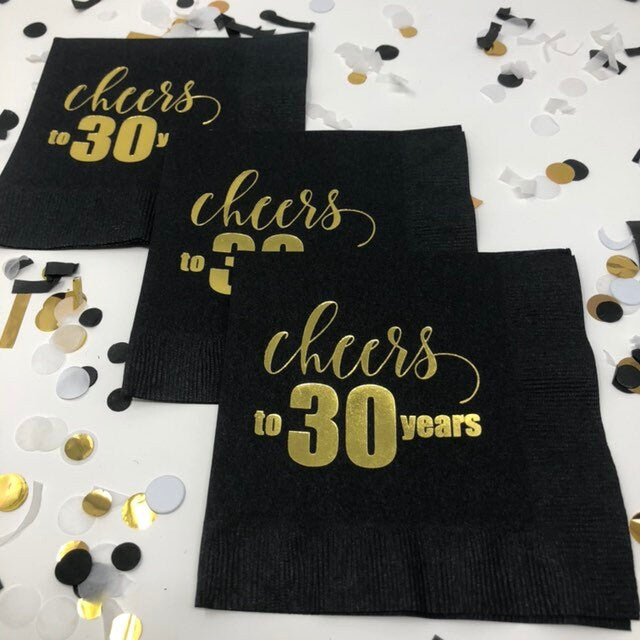 Cheers to 30 Years Cocktail Napkins – Perfect for 30th Birthday, Anniversary, or Retirement