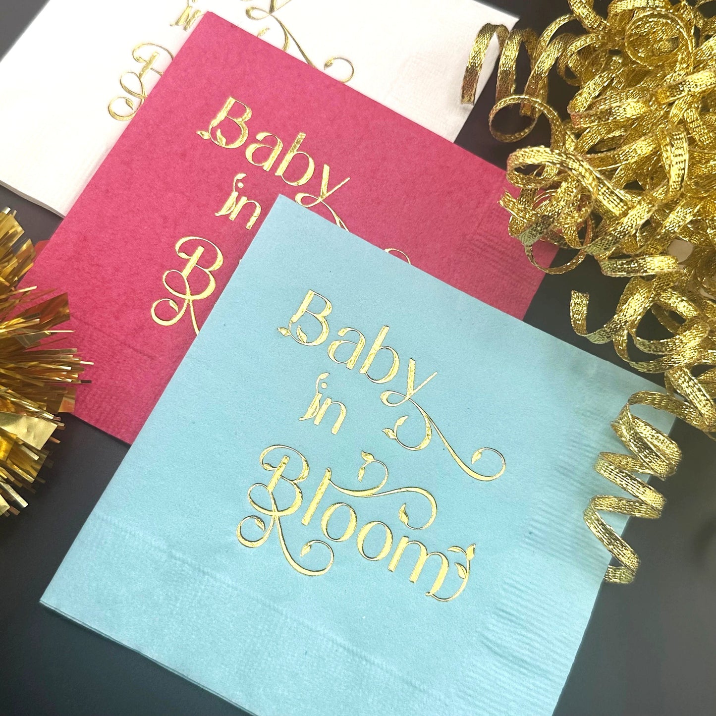 Baby Shower Napkin, Baby in Bloom, Cocktail Napkin, Gender Reveal Beverage Napkin, Baby Shower Decor, Table Decoration