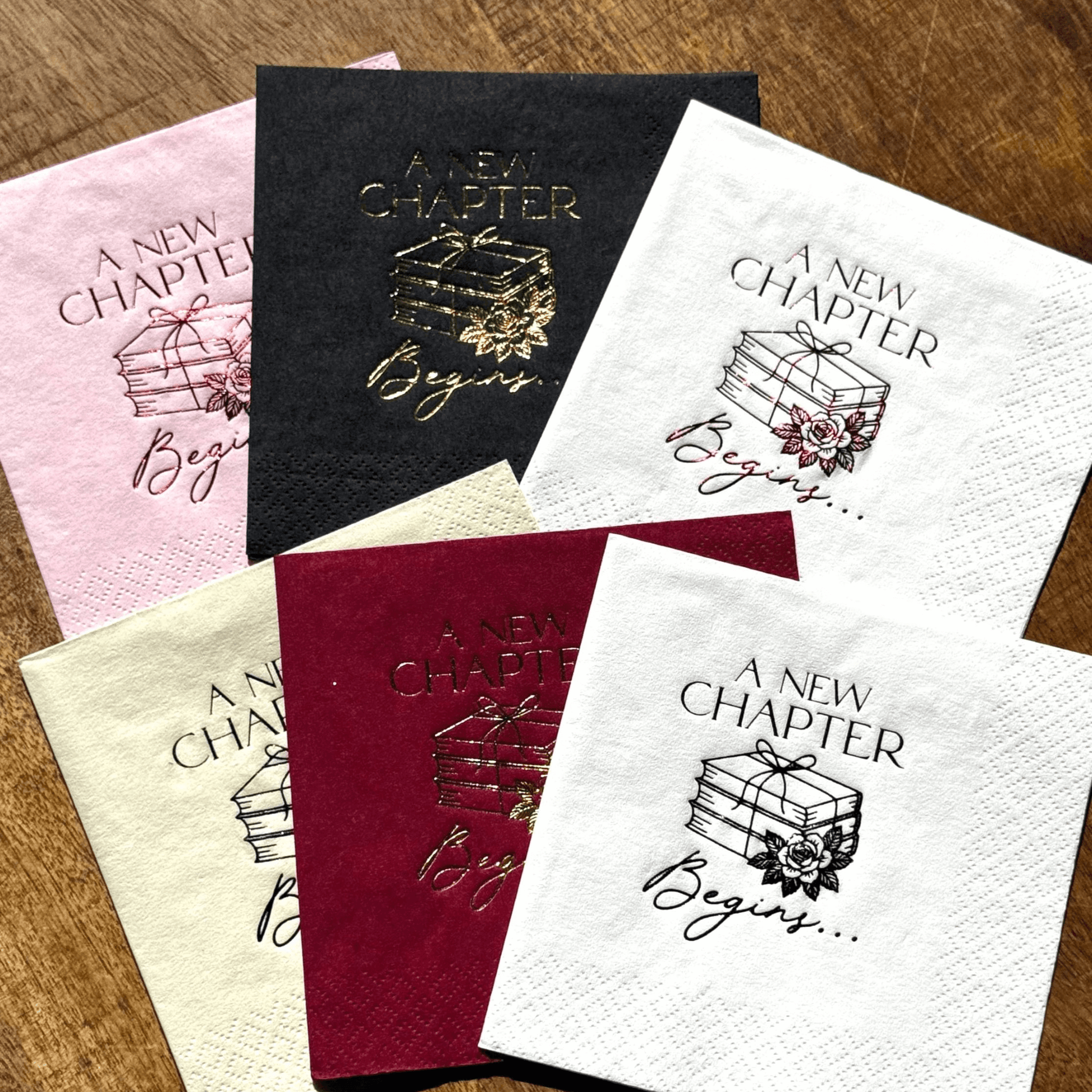 A New Chapter Begins cocktail napkins milestone party Decorations Book themed