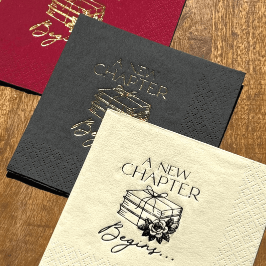 A New Chapter Begins cocktail napkins foil stamped