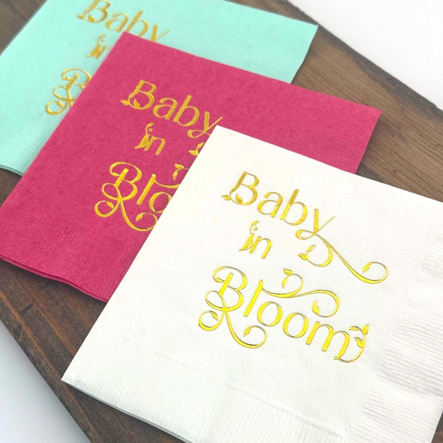 Baby in Bloom napkins foil stamped