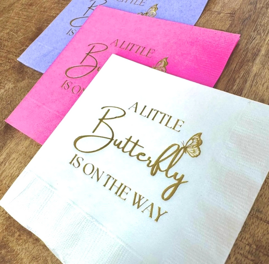 Butterfly Baby shower napkins.  Foil Stamped