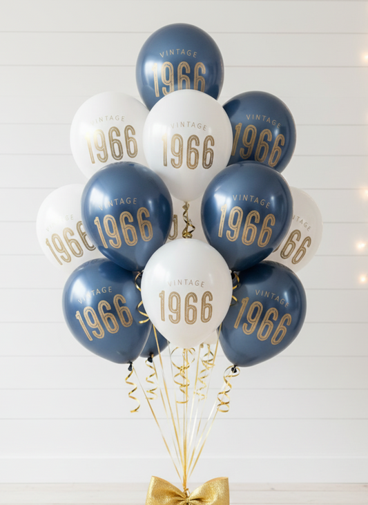 Vintage 1966 Balloons – 60th Birthday Decorations | Gold Retro Milestone Party Decor