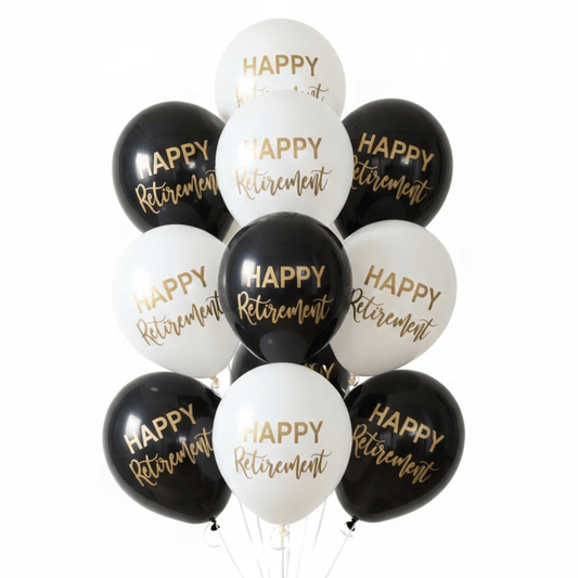 Happy Retirement Balloons black and white