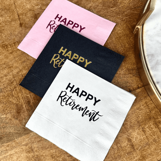 Happy Retirement napkins foil stamped