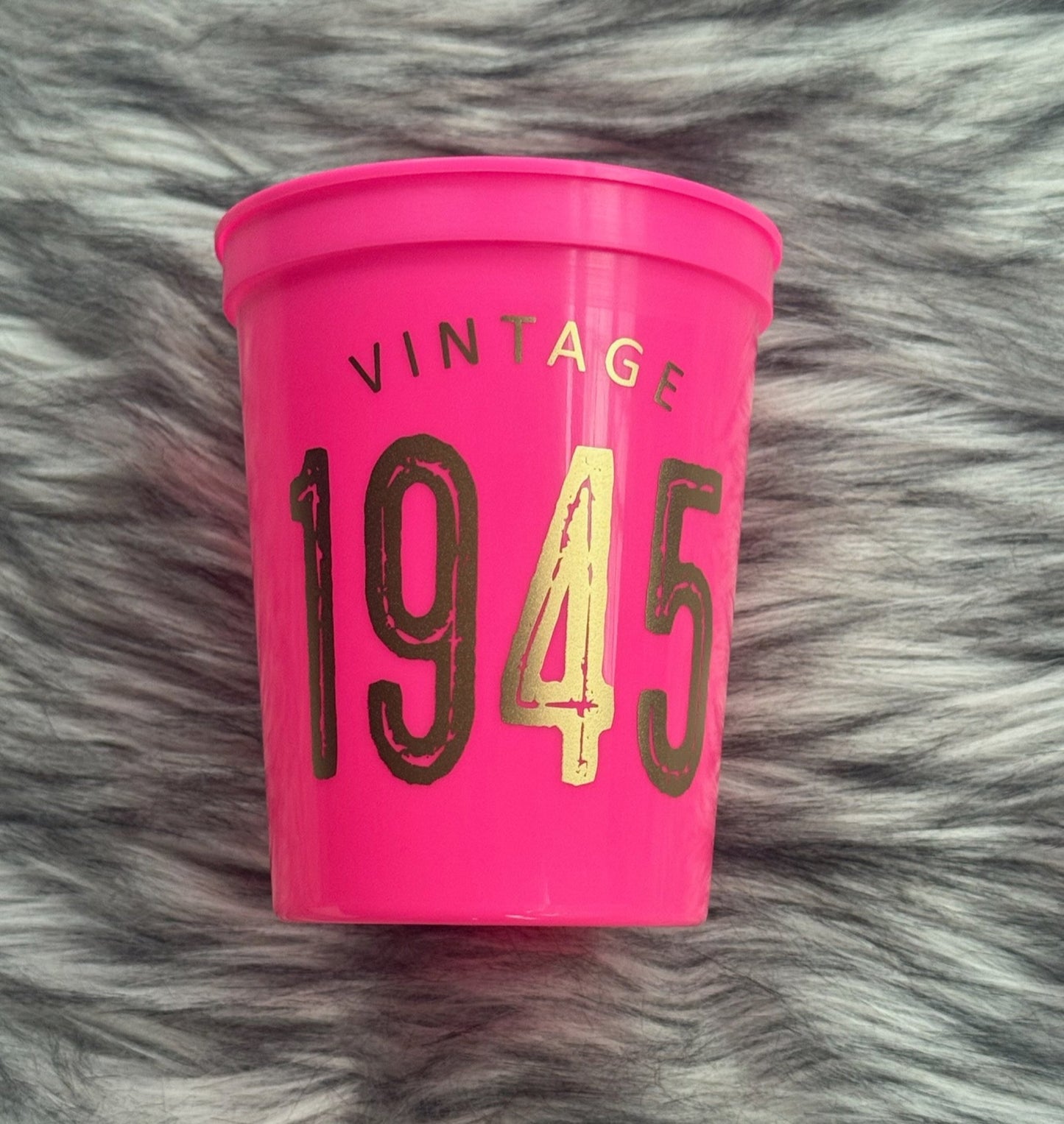 Vintage 1945 Cups, 80th Birthday Party Cups, 16 ounce Stadium Cups, Hot Pink, Black, White, Navy Set of 10