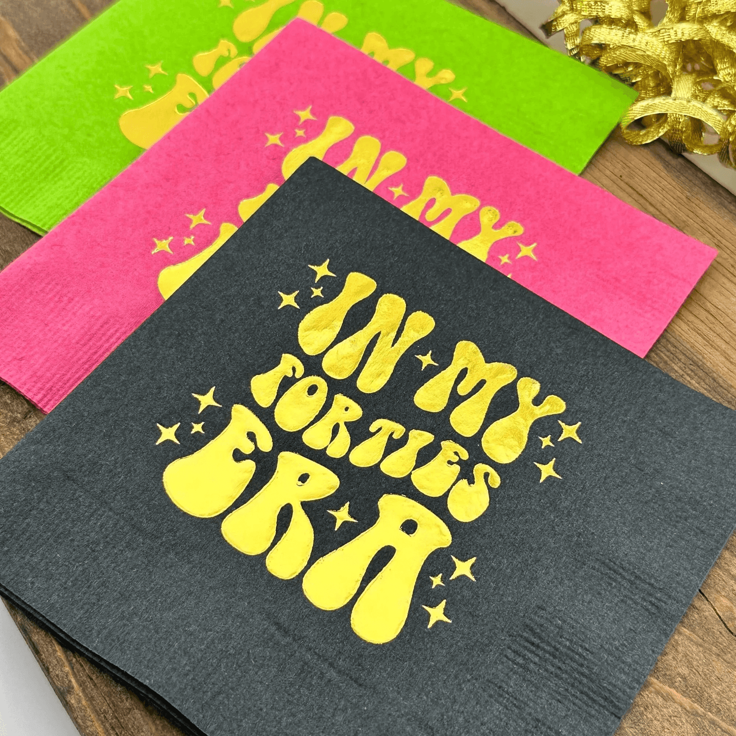 In My Forties Era cocktail napkins foil stamped