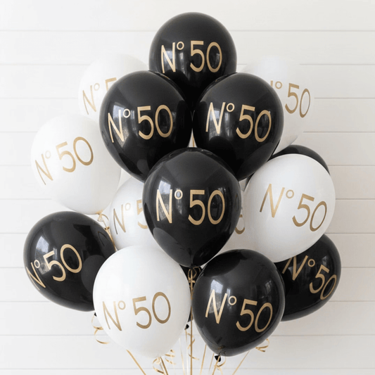 No 50 couture balloons white and gold