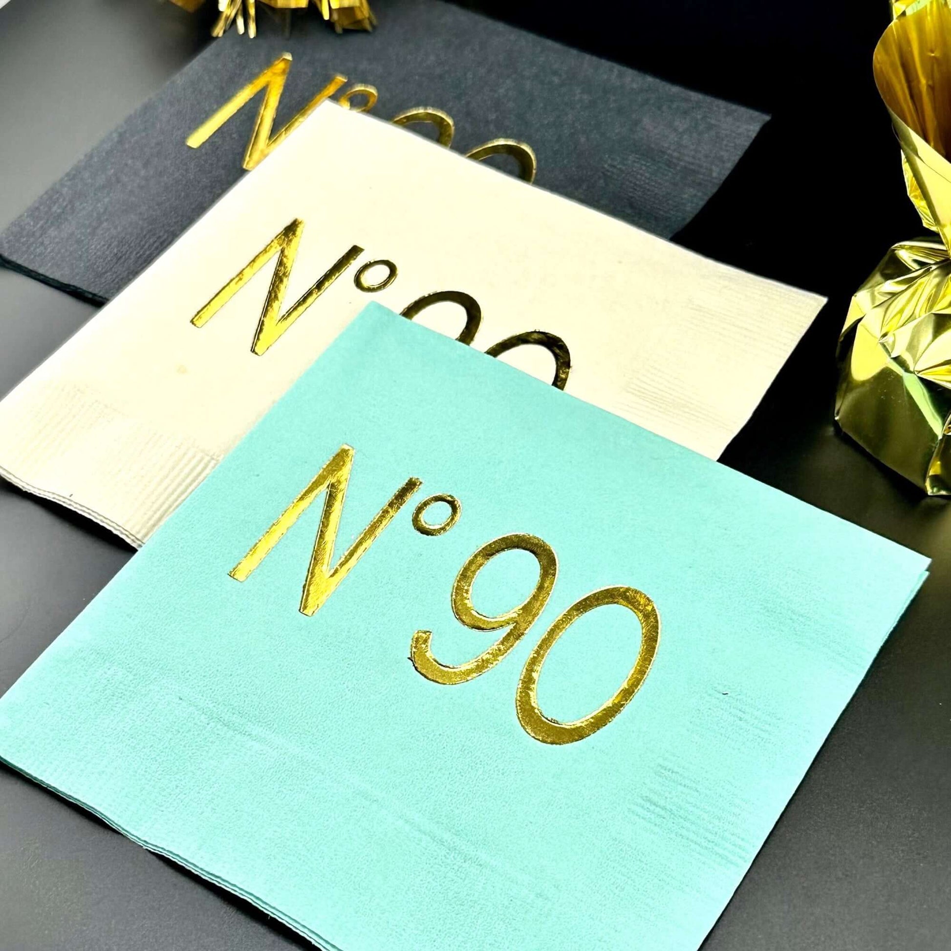 No 90 Couture cocktail napkins foil stamped